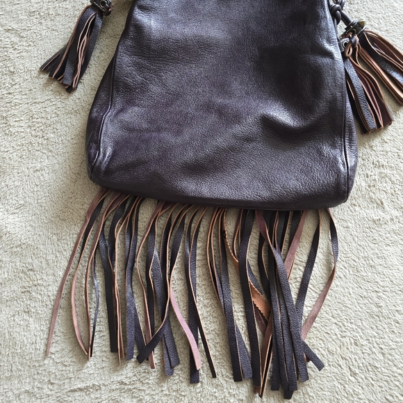 Emanuel Ungaro Paris Leather Fringe Crossbody Bag Boho Hippie Festival Purse - Picture 8 of 16